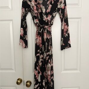 Pinkblush Black and Pink Floral Long Sleeve Dress